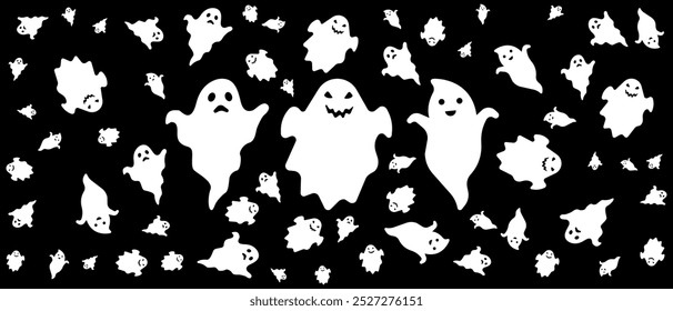pattern white ghost decoration on black background