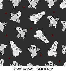 
Pattern with white ghosts on a black background.
Halloween decorative vector design.