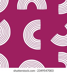 Pattern of white graphic rainbow symbol on dark pink color background