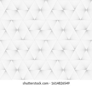 Pattern with white and gtey lines forming stylish ornamental backdrop. Seamless linear texture. Modern geometric background.