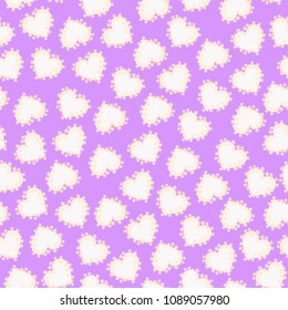 
pattern of white hearts and flowers on a purple background