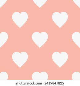 Pattern with white hearts on a pink background. Style for print on fabric, gift wrap, web backgrounds, scrap booking, patchwork  Vector illustration Seamless background