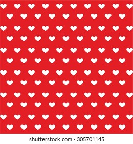 Pattern of white hearts on red background