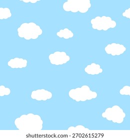 Padrão de nuvens de luz branca sobre um fundo azul. Estilo de desenho animado simples. Padrão de repetição perfeita.