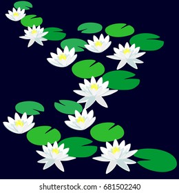 Pattern with white lotus. Vector.