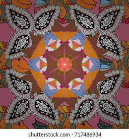 A pattern of white, orange and black daisies on a white, orange and black colors. Vector illustration. On white, orange and black colors.