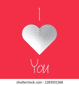 Pattern of white paper cut love heart on red background and I love you phrase. Illustration design for valentine's day.