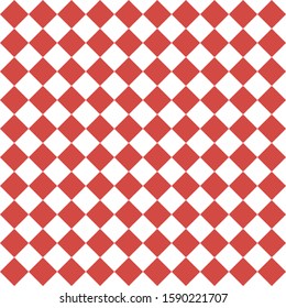 Pattern of white and red rhombuses. Diagonal checkered background. Diagonal Chess pattern. Argyle plaid. Seamless fabric texture. Vector illustration