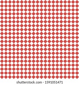 Pattern of white and red rhombuses. Diagonal checkered background. Diagonal Chess pattern. Argyle plaid. Seamless fabric texture. Vector illustration