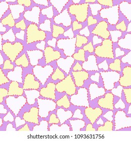 
pattern of white, red and yellow hearts on a purple background