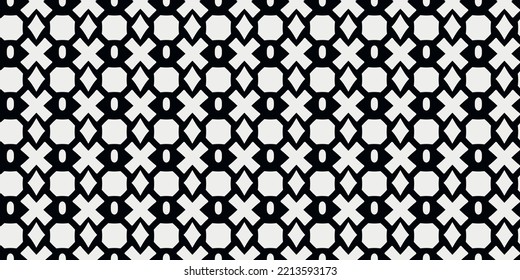 The pattern of white shapes is repeated, creating a seamless pattern. Crosses, robbies, and some other shapes go in a row and in a column.
