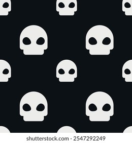 Pattern of white skull icons repeated across a dark background, each with two eye sockets and a nose cavity, no lower jaw.