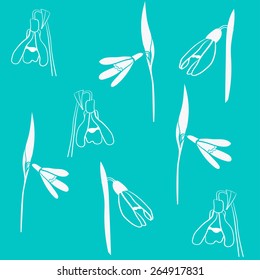 pattern of white snowdrops on turquoise background. vector illustration