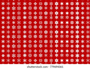 pattern with white snowflakes of different species on a red background
