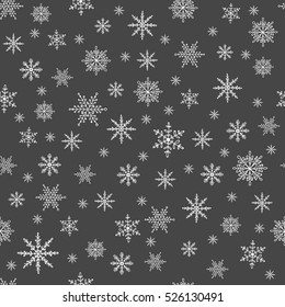 Pattern Of White Snowflakes On A Black Background. Snowflake Vector Pattern.