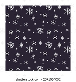 Muster aus weißen Schneeflocken auf blauem Hintergrund. Die Farbe kann geändert werden. Geeignet für Postkarten und Verpackungspapier.