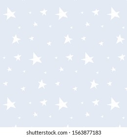 Patrón con estrellas blancas en un fondo azul. Vector ornamento en estilo doodle.