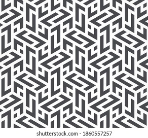 Pattern with white stripes on grey background. Abstract monochrome geometric texture. Stylish vector design with sharp polygons and stripes. Seamless ornament for textile, fabric and wrapping.