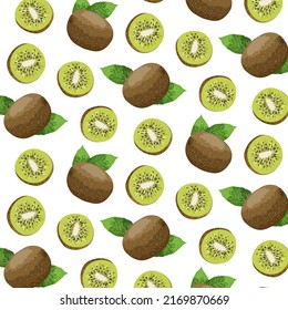 Muster des ganzen und geschnittenen kiwi.Vector nahtlosen Kiwi-Musters auf transparentem Hintergrund.
