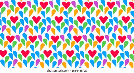 Pattern of whole and multi-colored half hearts