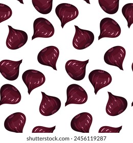 patrón de cebolla morada entera. Es adecuado para decorar platos de temática culinaria, fondos de menú o Materiales promocionales sobre la vegetación del jardín. Textura sin costuras para la cocina. sabor