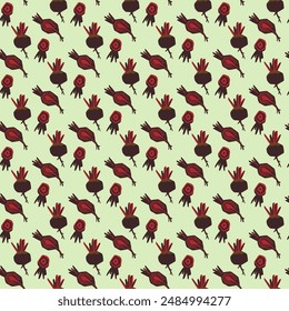 Pattern with whole and sliced ​​beetroot. Contrasting color scheme. Stylization. Simple flat illustration.