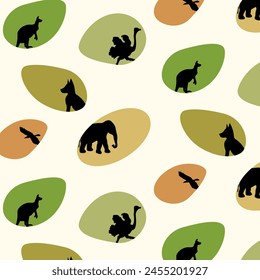 Pattern with wild animals.Vector seamless pattern with wild animals in multi-colored ovals.