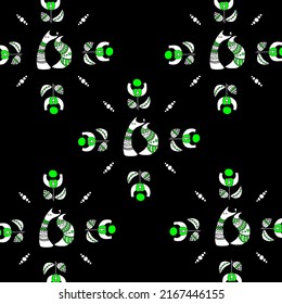 Pattern of wild fairy fox and flowers in black and green