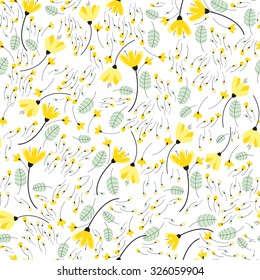 The pattern of wild flowers. Background from dandelions and tulips. The pattern with yellow flowers. Autumn background.