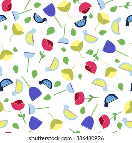 The pattern of wild flowers. Background from dandelions and tulips. The pattern with yellow flowers. Spring background.