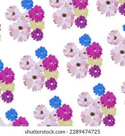 Pattern with wild flowers bouquets isolated on white background, sesonal elements