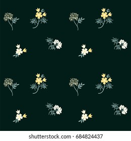 Pattern - wild flowers - light yellow on a dark green background - abstract creative art vector