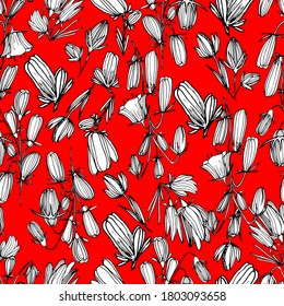 Pattern with wild, summer flowers. Bell flower. Floral background with delicate beautiful summer flowers. Decorative flower of various shapes. For textiles, wallpaper, banners, design. Stock graphics.
