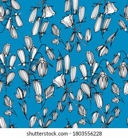 Patrón con flores salvajes de verano. Flor Campana. Fondo floral con delicadas y hermosas flores de verano. Flor decorativa de varias formas. Para textiles, papel pintado, pancartas, diseño. Gráficos de material.
