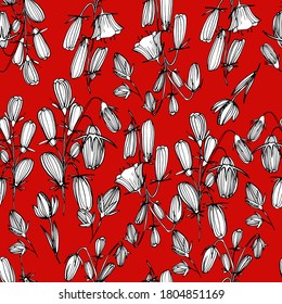 Pattern with wild, summer flowers. Bell flower. Floral background with delicate beautiful summer flowers. Decorative flower of various shapes. For textiles, wallpaper, banners, design. Stock graphics.