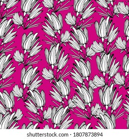 Pattern with wild, summer flowers. Bell flower. Floral background with delicate beautiful summer flowers. Decorative flower of various shapes. For textiles, wallpaper, banners, design. Stock graphics.