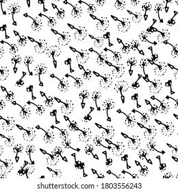 Pattern with wild, summer flowers. Dandelion flower. Background for children and adults with gentle airy dandelion. Dandelion seeds. For textiles, wallpaper, packaging. hand graphics