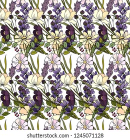 Pattern of wildflowers. Postcard, greeting card, invitation card.Wallpaper, fabric.