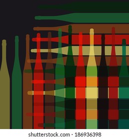 pattern with wine bottles and glasses ,set of colorful bottle on background.