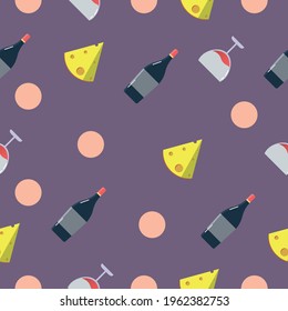 pattern of wine, cheese and glass