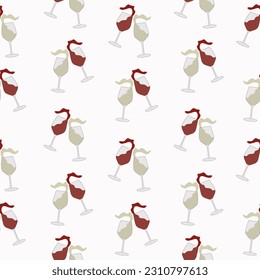 Pattern with wine glasses and bottle. Wine concept. Weekends and chill concept.