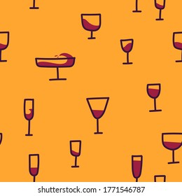 Pattern with wine glasses and red wine. Flat vector illustration. For backgrounds, packaging, textile and various other designs.