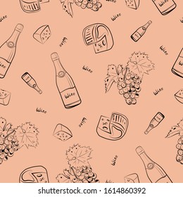 Pattern wine grape and cheese 