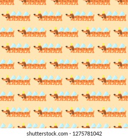 Pattern with winged brown dachshunds on a light background. For textile, fabric, wrapping paper, background, Wallpaper.