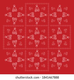 Pattern of Winter hats line art in vector. Wintertime conceptual