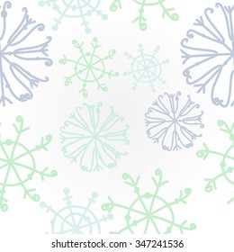 Pattern  of winter  motif, doodles, snowflakes,ellipses, spots, spirals. Hand drawn.