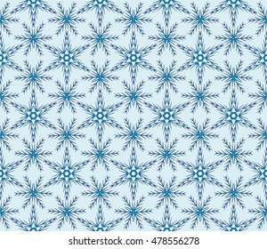 pattern of winter snowflakes. New year series. Blue color. Seamless vector illustration. For the design, printing and presentations.