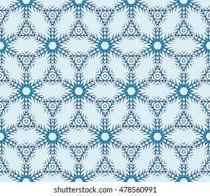 pattern of winter snowflakes. New year series. Blue color. Seamless vector illustration. For the design, printing and presentations.