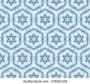 pattern of winter snowflakes. New year series. Blue color. Seamless vector illustration. For the design, printing and presentations.