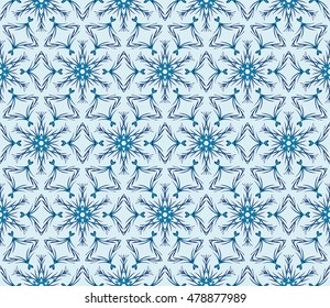 pattern of winter snowflakes. New year series. Blue color. Seamless vector illustration. For the design, printing and presentations.